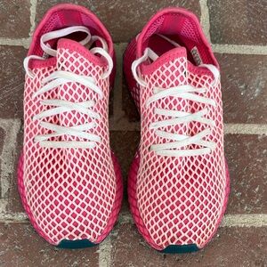 adidas Deerupt Runner Pink Mesh Sneakers with White Laces